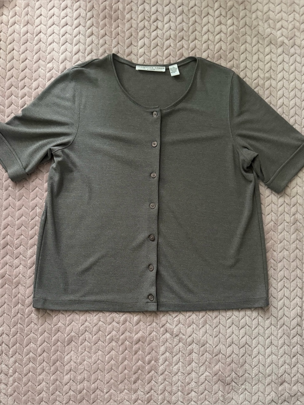 Josephine CHAUS Button-Front Short Sleeve Gray Top Sz L